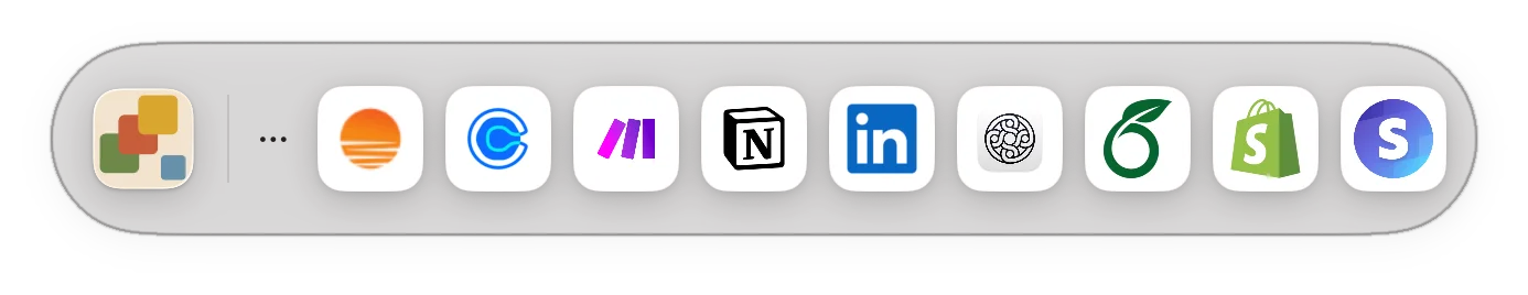 The Floating Nook — a compact pill of app icons that stays within reach on every Space