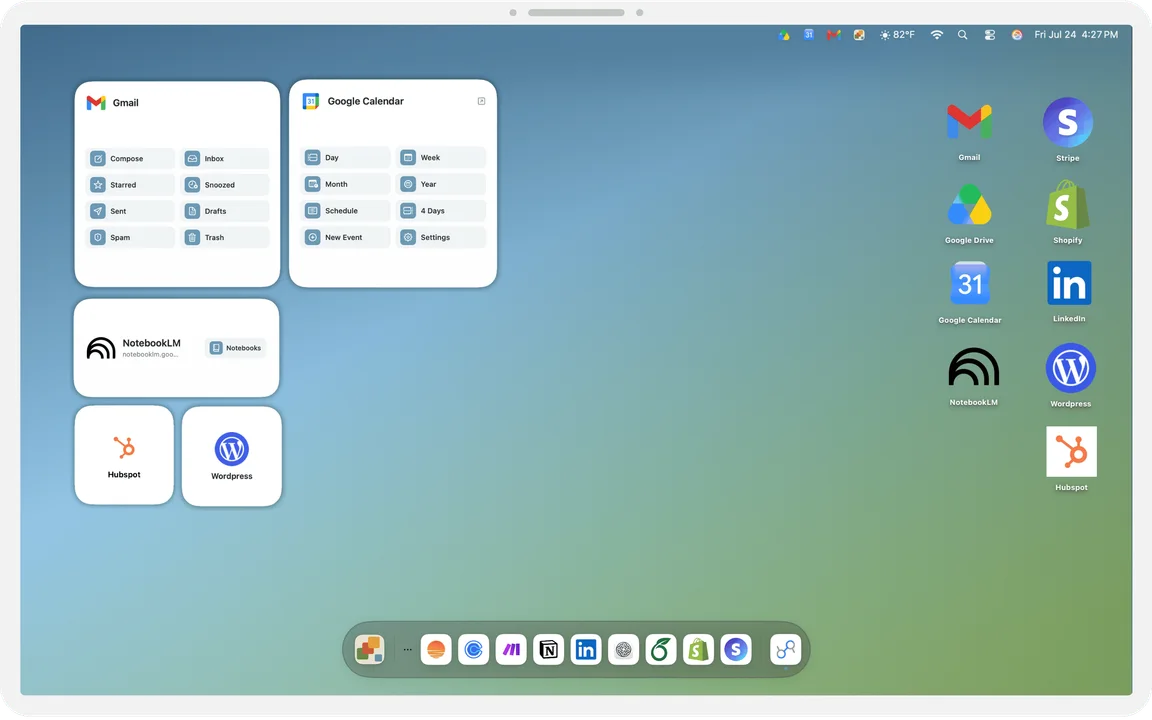 Desknook web app widgets placed on the macOS desktop